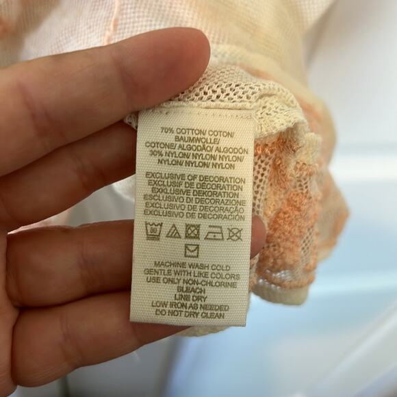 Free People Cream & Pink Mesh Embroidered Bell Sleeve Cotton Blend Tunic Top - Picture 8 of 11